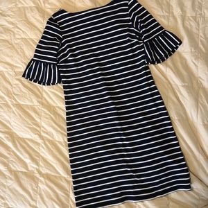 Navy Blue Striped Ruffle Sleeve Talbots Dress